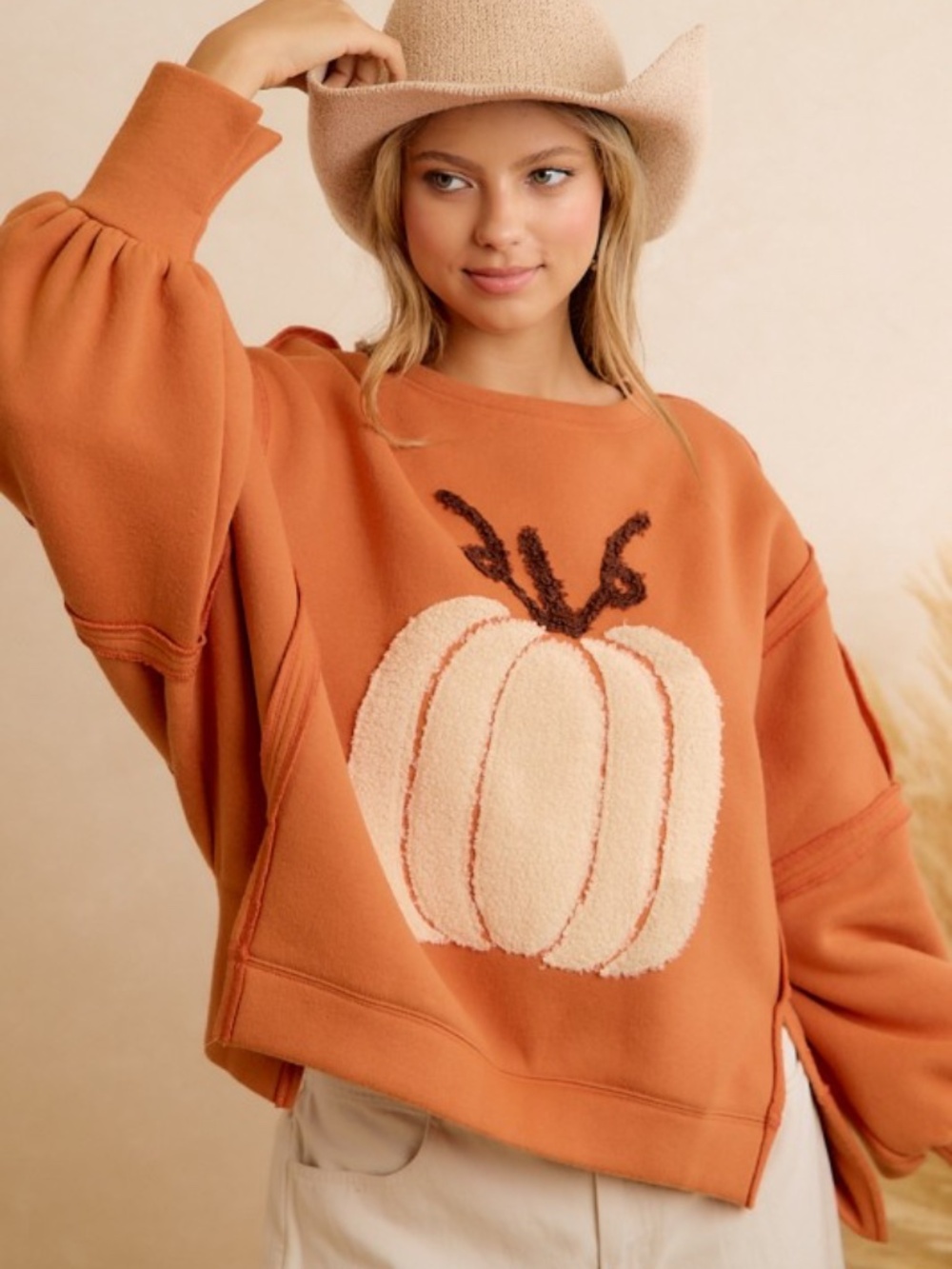 BiBi Orange Pumpkin Fall Sweatshirt NWT - Picture 7 of 11